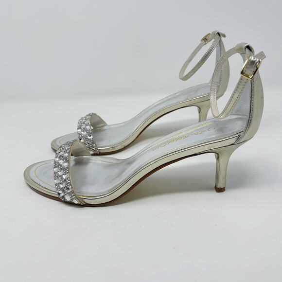 Caparros Size 9 Gold Metallic Starla Rhinestone Embellished Evening Heels Sandal - Picture 4 of 14